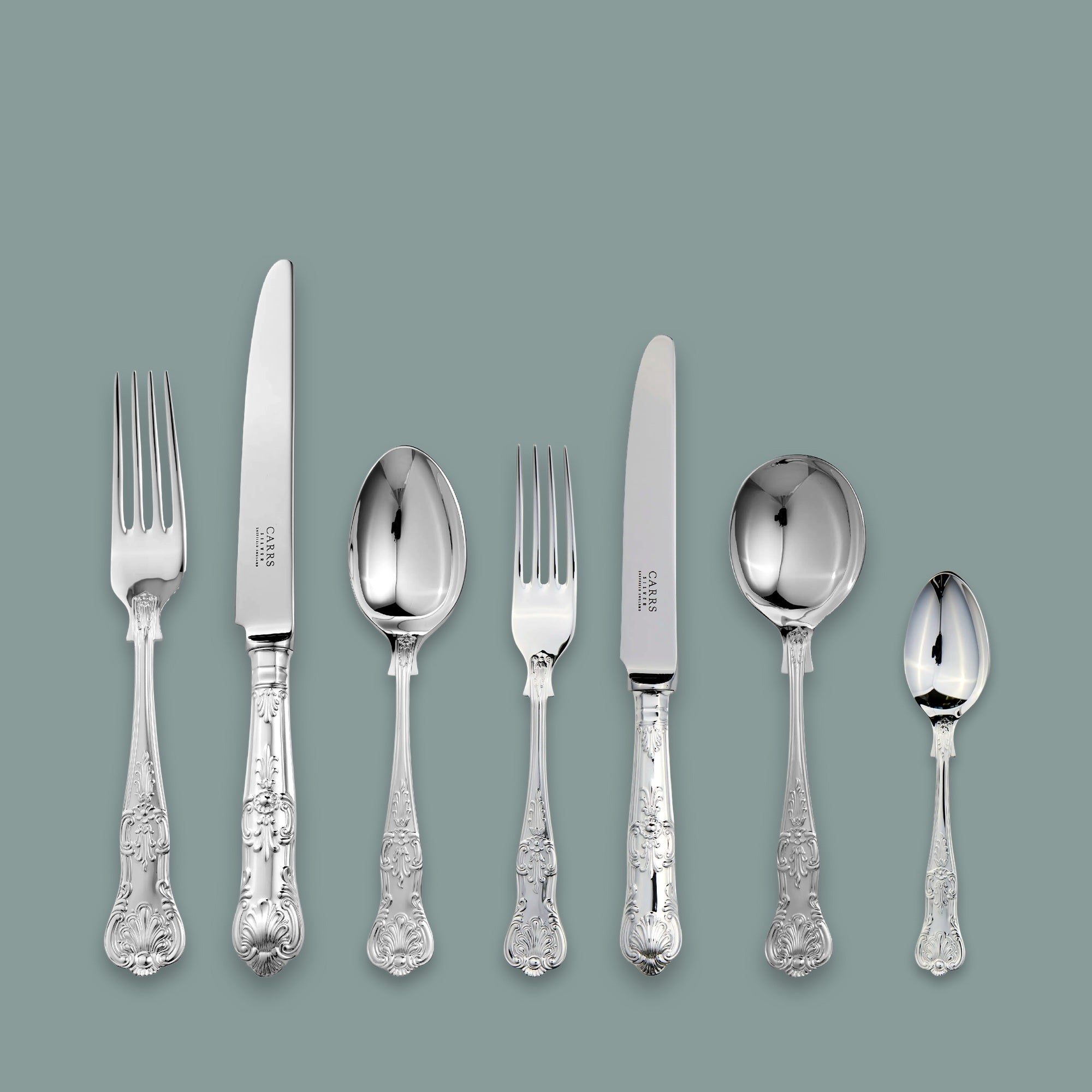 Carrs Queens Sterling Silver 56 piece set x table knives, table fo