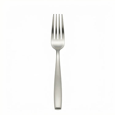 Satin steel dessert fork on white background