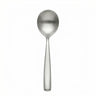 Satin steel soup spoon on white background