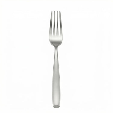 Satin steel table fork on white background