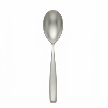 Satin steel table spoon on white background