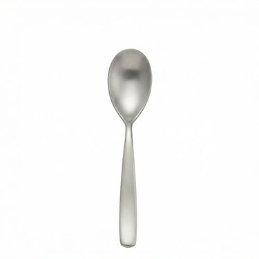 Satin steel teaspoon on white background