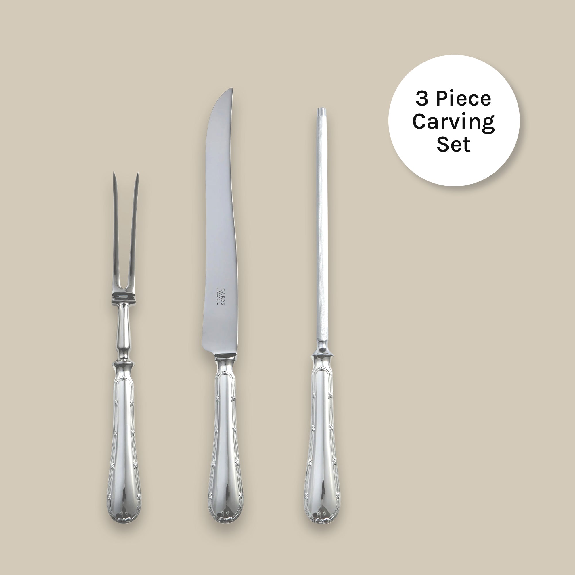 Carrs English Reed & Ribbon Silver Plate 3-Piece Carving Set