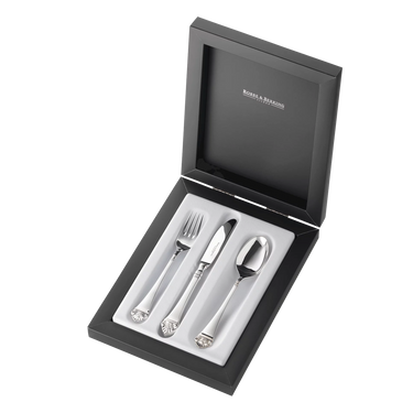 Robbe Berking Rosenmuster silver children's cutlery set in box