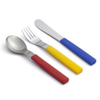 Children's Multicolour Cutlery Set angle, by David Mellor