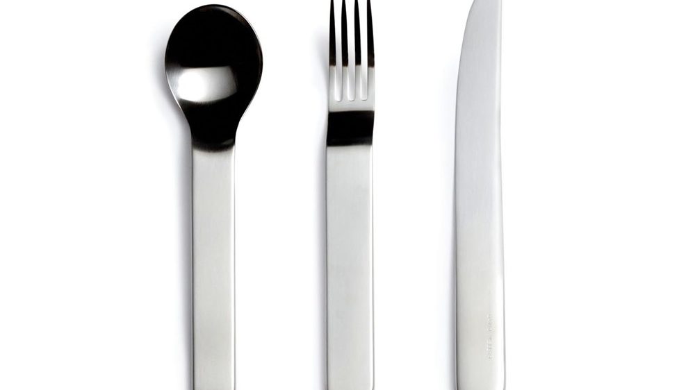 David Mellor Minimal Stainless Steel Cutlery 3 Piece Set annotated