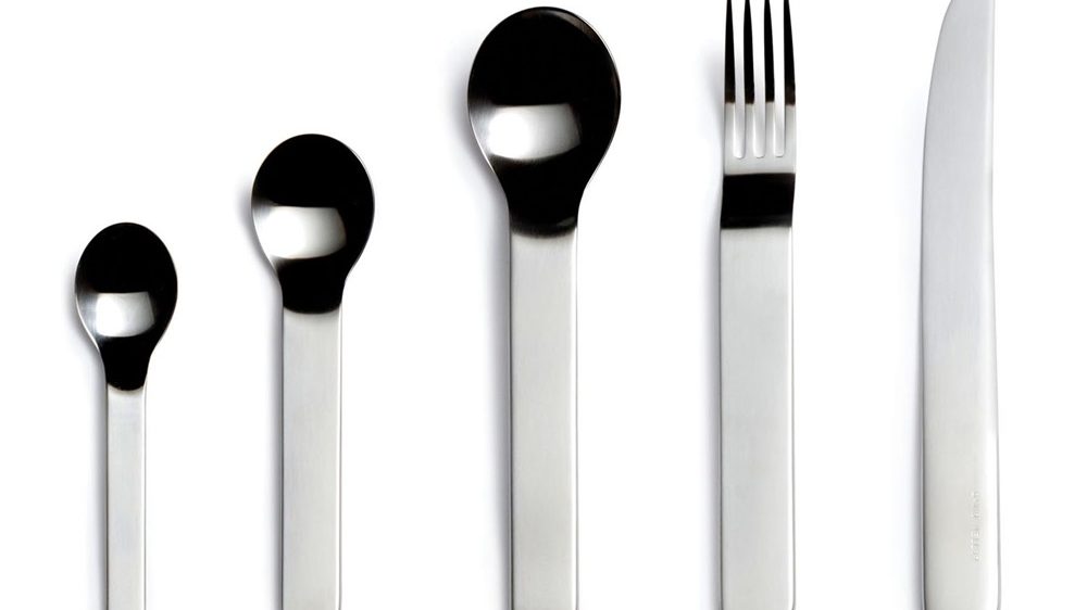 David Mellor Minimal Stainless Steel Cutlery 5 Piece Set annotated