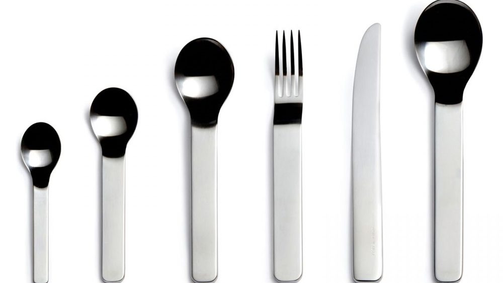 David Mellor Minimal Stainless Steel Cutlery 6 Piece Set annotated