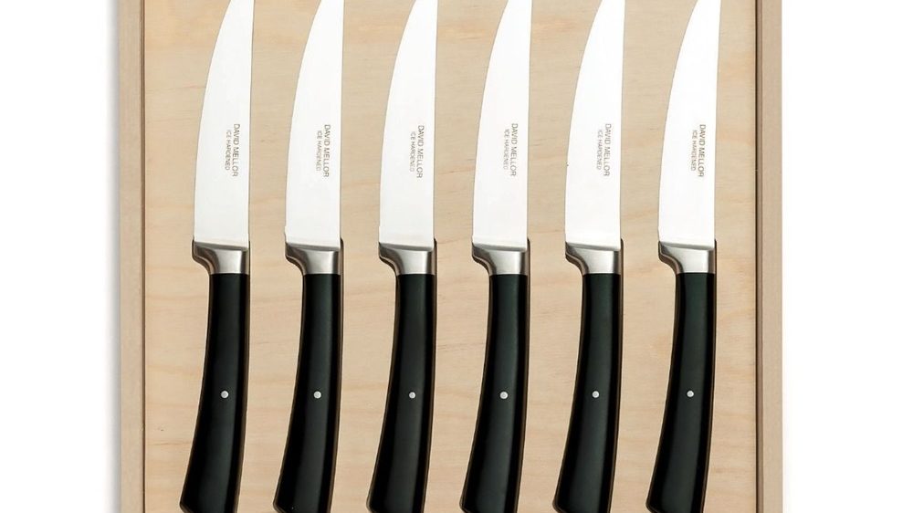 David Mellor black handle steak knife set of 6