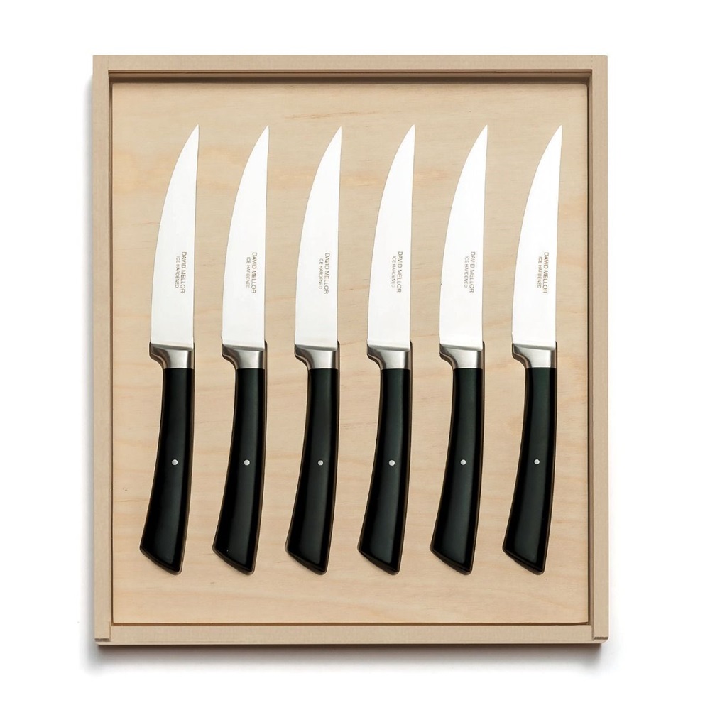 David Mellor black handle steak knife set of 6