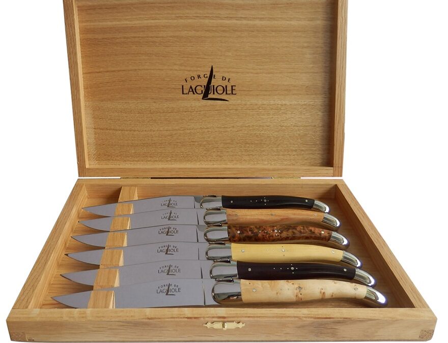 Light Oak Box 6 Table Knives, Forge De Laguiole