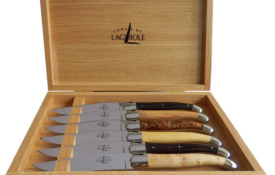 ight Oak Box 6 Table Knives, Forge De Laguiole