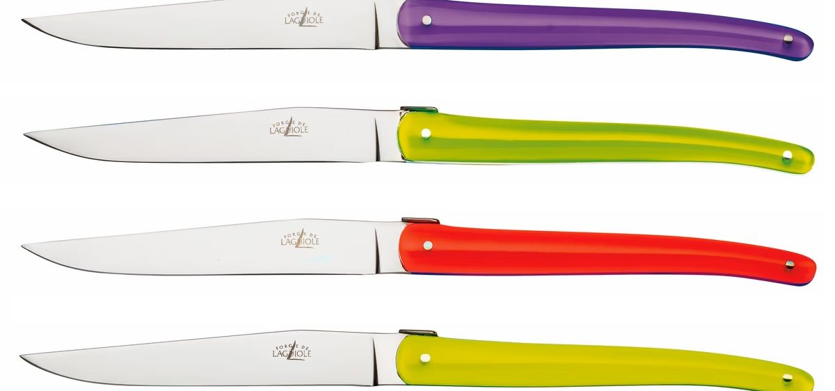 Jean Michel Wilmotte Steak Knives with multi colour handles by Forge de Laguiole
