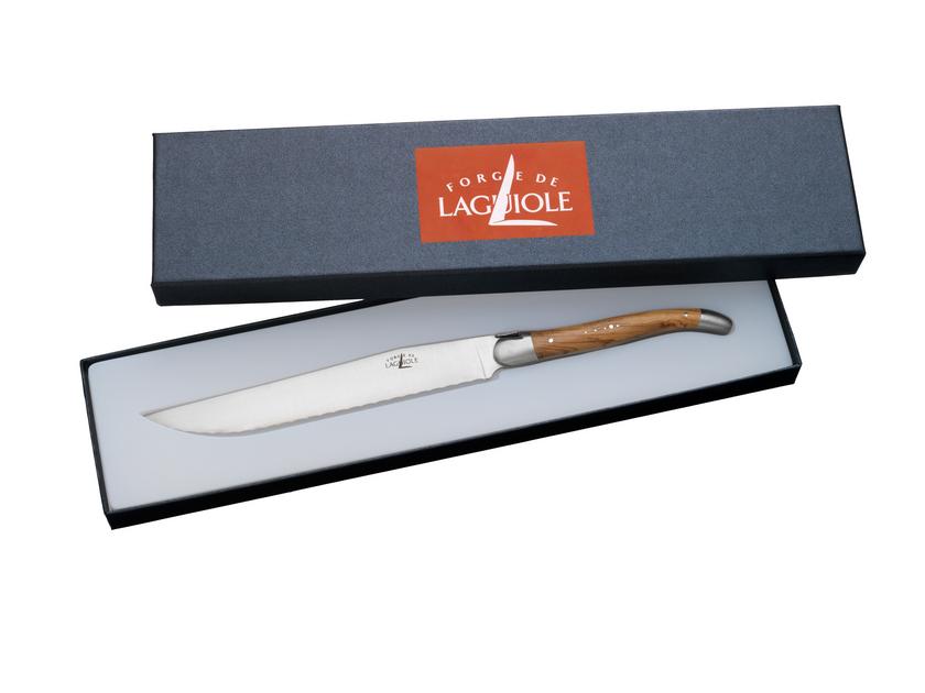 Olive Wood Bread Knife in box, Forge de Laguiole