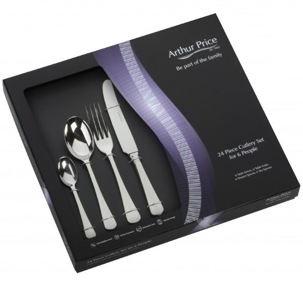Arthur Price Classic Stainless Steel Cutlery 24 Piece Box Set Rattail